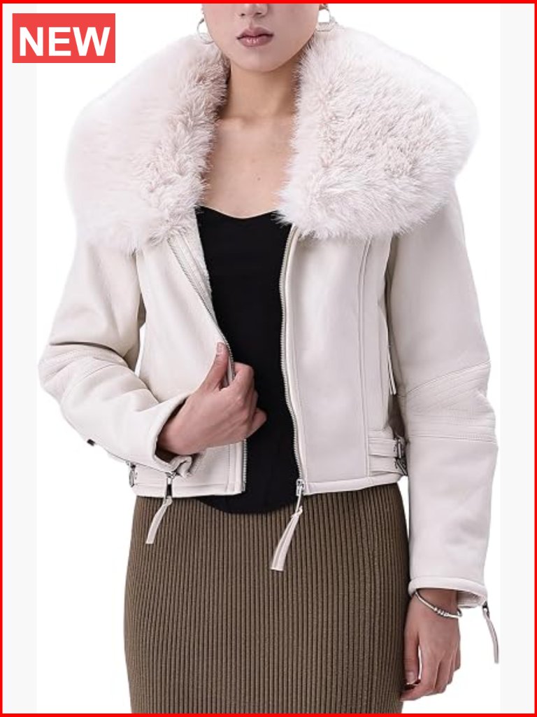 Women's Faux Leather Moto Biker Jacket Sherpa Lined Winter Outerwear